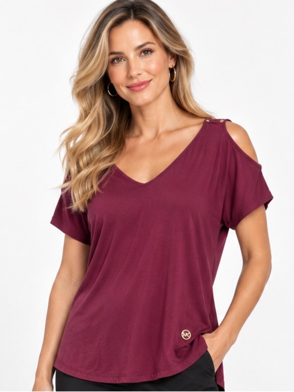 MICHAEL Michael Kors Cold Shoulder V-Neck Top Burgundy Size Medium